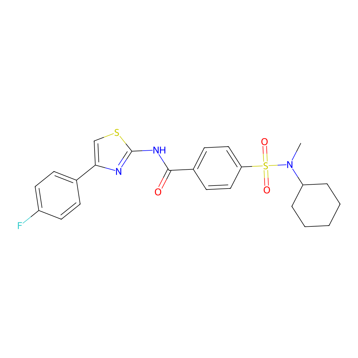 4-[cyclohexyl(methyl)sulfamoyl]-N-[4-(4-fluorophenyl)-1,3-thiazol-2-yl]benzamide molecular structure, CAS 683264-37-1