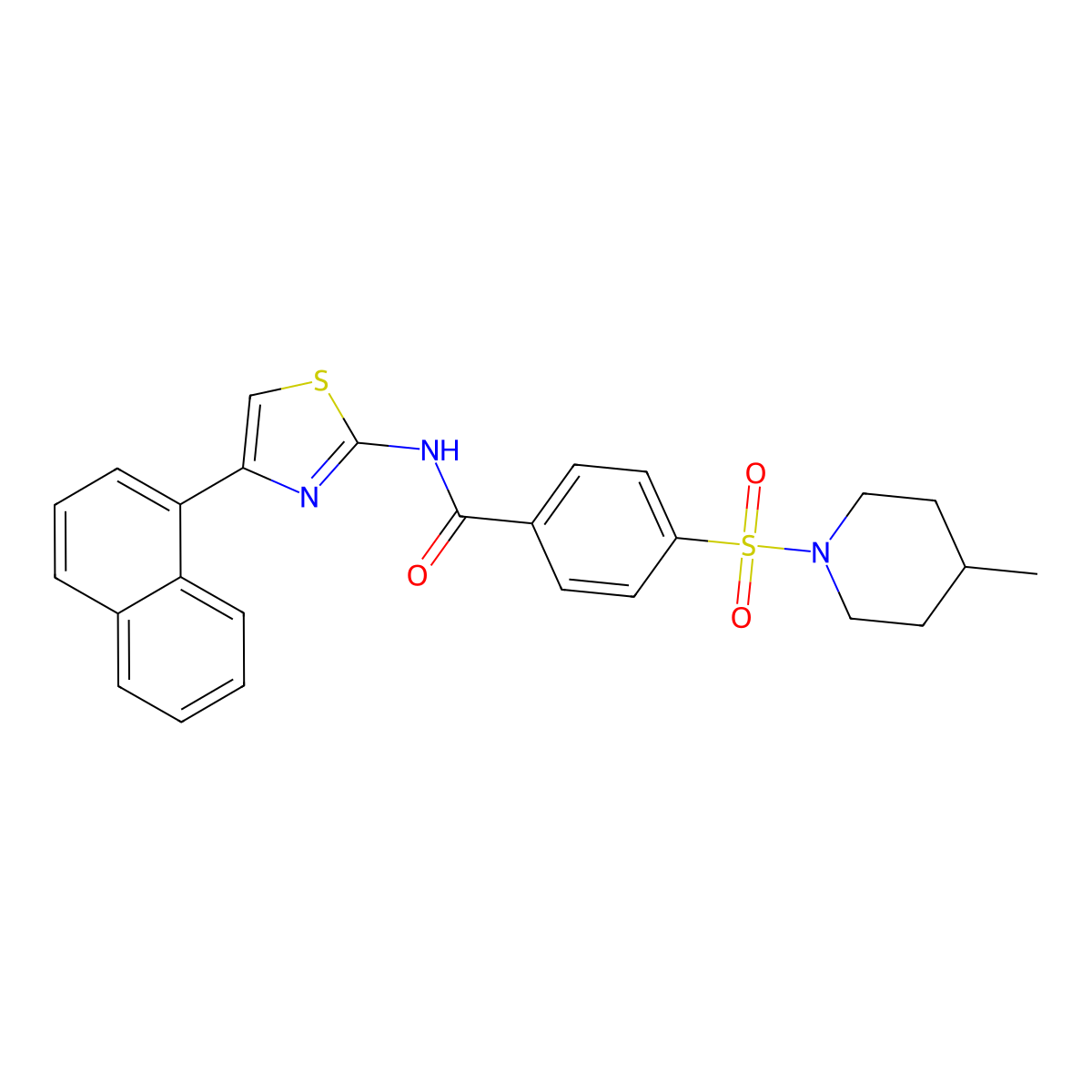 4-((4-methylpiperidin-1-yl)sulfonyl)-N-(4-(naphthalen-1-yl)thiazol-2-yl)benzamide molecular structure, CAS 683264-54-2