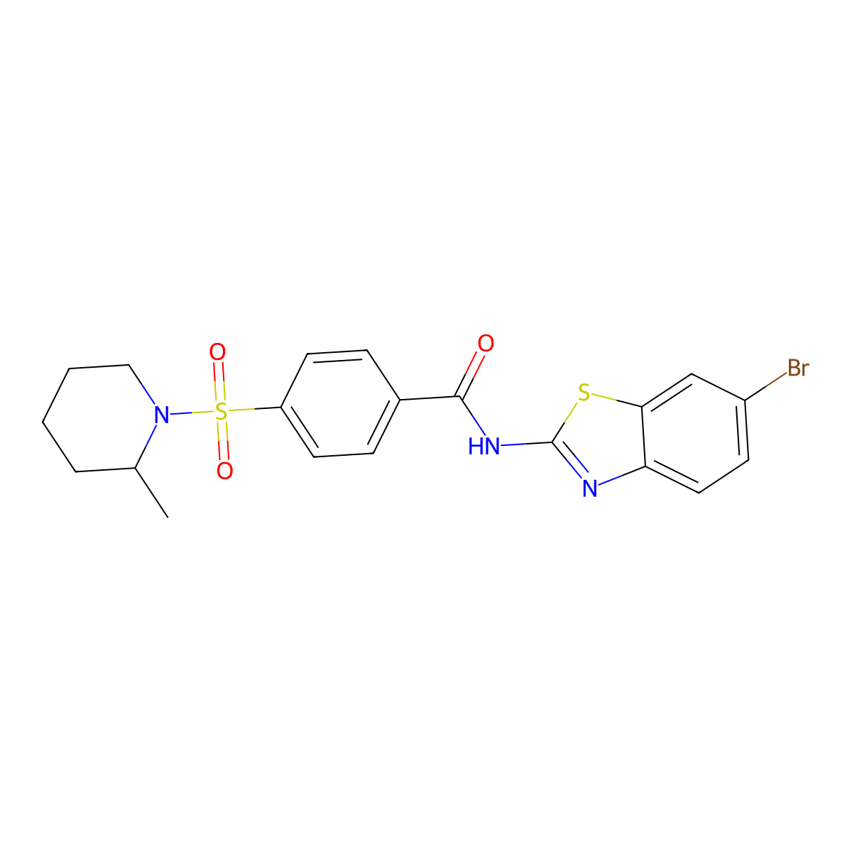 N-(6-bromo-1,3-benzothiazol-2-yl)-4-[(2-methylpiperidin-1-yl)sulfonyl]benzamide molecular structure, CAS 683268-82-8