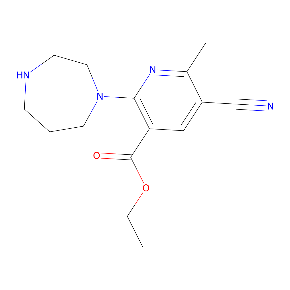 Ethyl 5-cyano-2-(1,4-diazepan-1-yl)-6-methylnicotinate molecular structure, CAS 683274-44-4