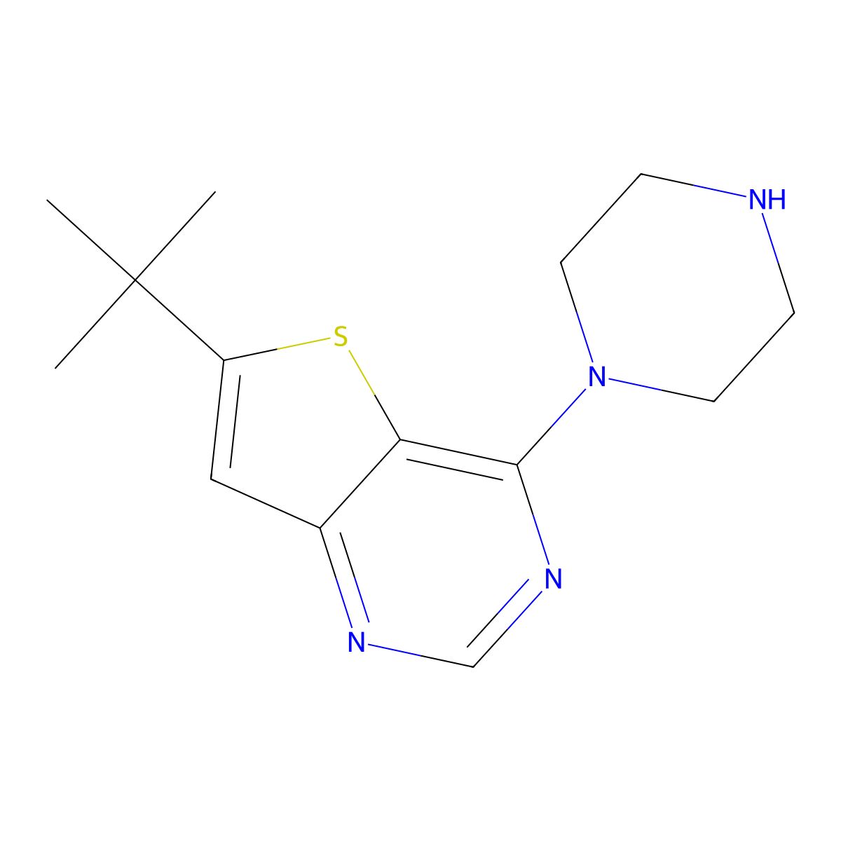 6-t-Butyl-4-piperazinothieno[3,2-d]pyrimidine molecular structure, CAS 683274-69-3