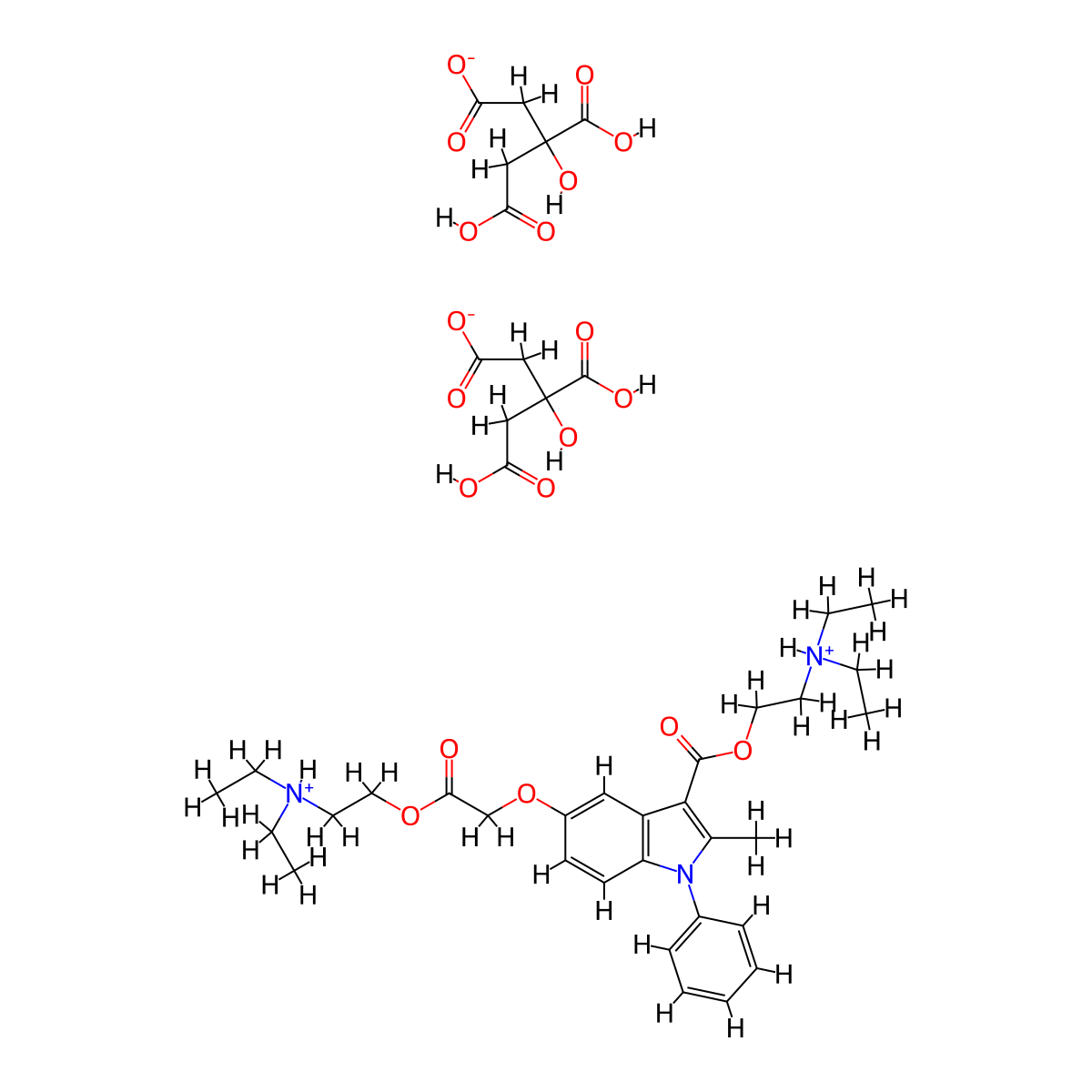 1H-Indole-3-carboxylic acid, 5-(2-(2-(diethylamino)ethoxy)-2-oxoethoxy)-2-methyl-1-phenyl-, 2-(diethylamino)ethyl ester, dicitrate molecular structure, CAS 68360-94-1