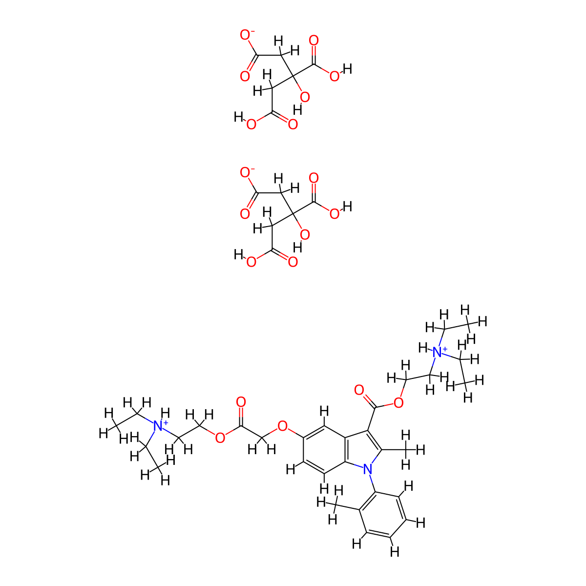 1H-Indole-3-carboxylic acid, 5-(2-(2-(diethylamino)ethoxy)-2-oxoethoxy)-2-methyl-1-(2-methylphenyl)-, 2-(diethylamino)ethyl ester, dicitrate molecular structure, CAS 68360-95-2