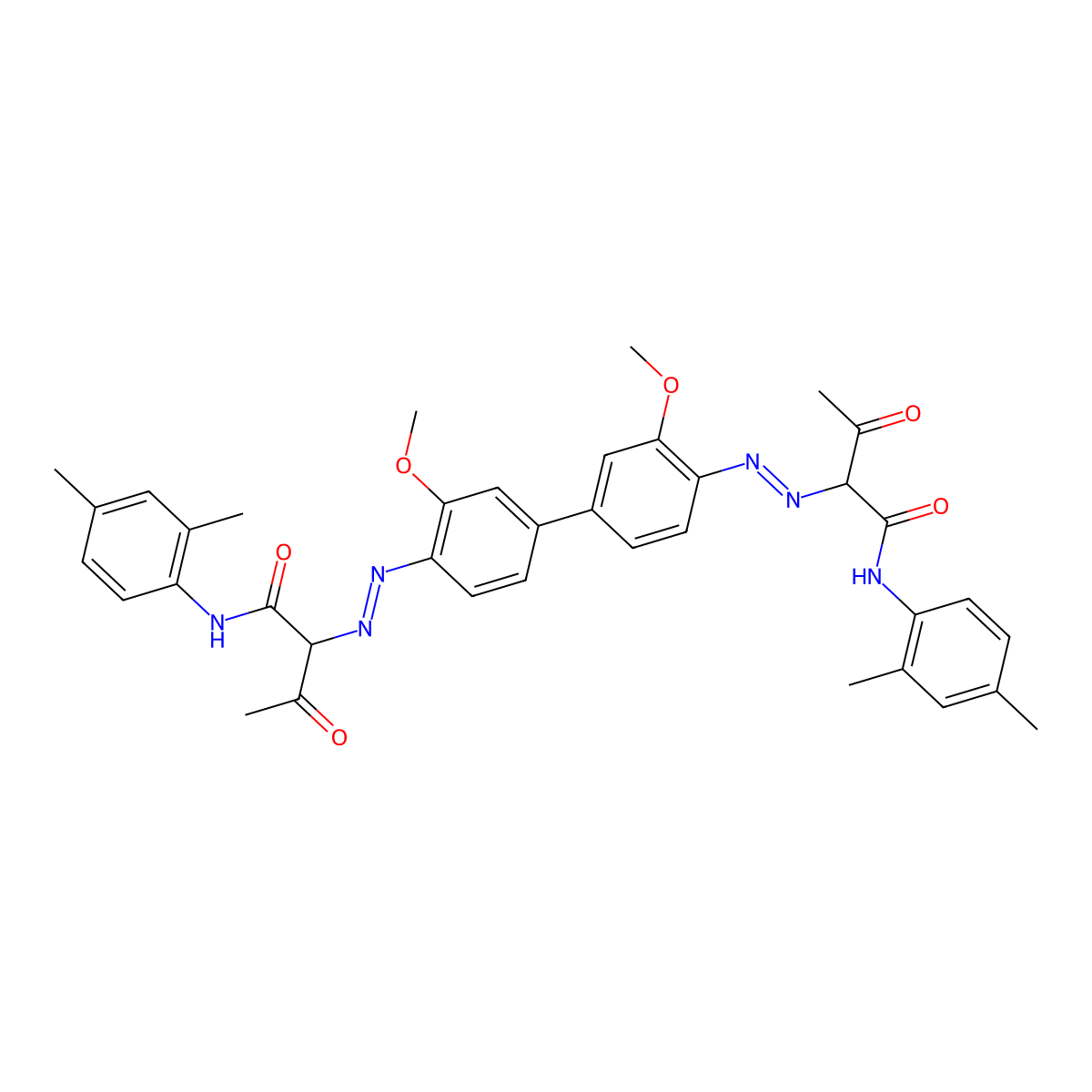 Butanamide, 2,2'-[(3,3'-dimethoxy[1,1'-biphenyl]-4,4'-diyl)bis(2,1-diazenediyl)]bis[N-(2,4-dimethylphenyl)-3-oxo- molecular structure, CAS 6837-37-2