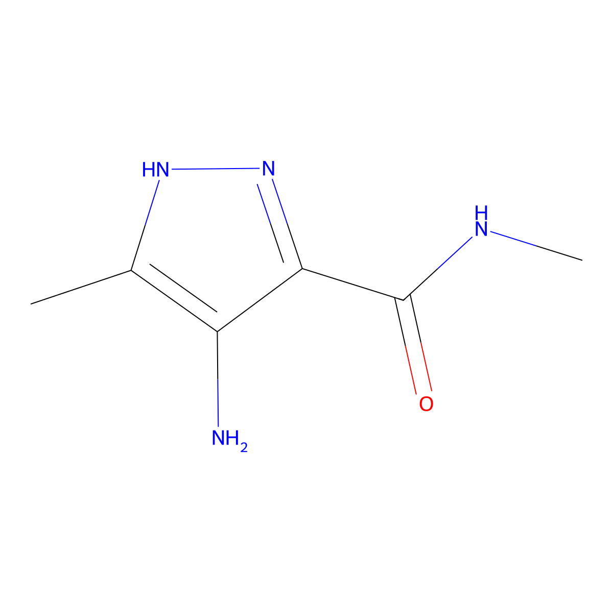 4-Amino-N,3-dimethyl-1H-pyrazole-5-carboxamide molecular structure, CAS 68375-44-0