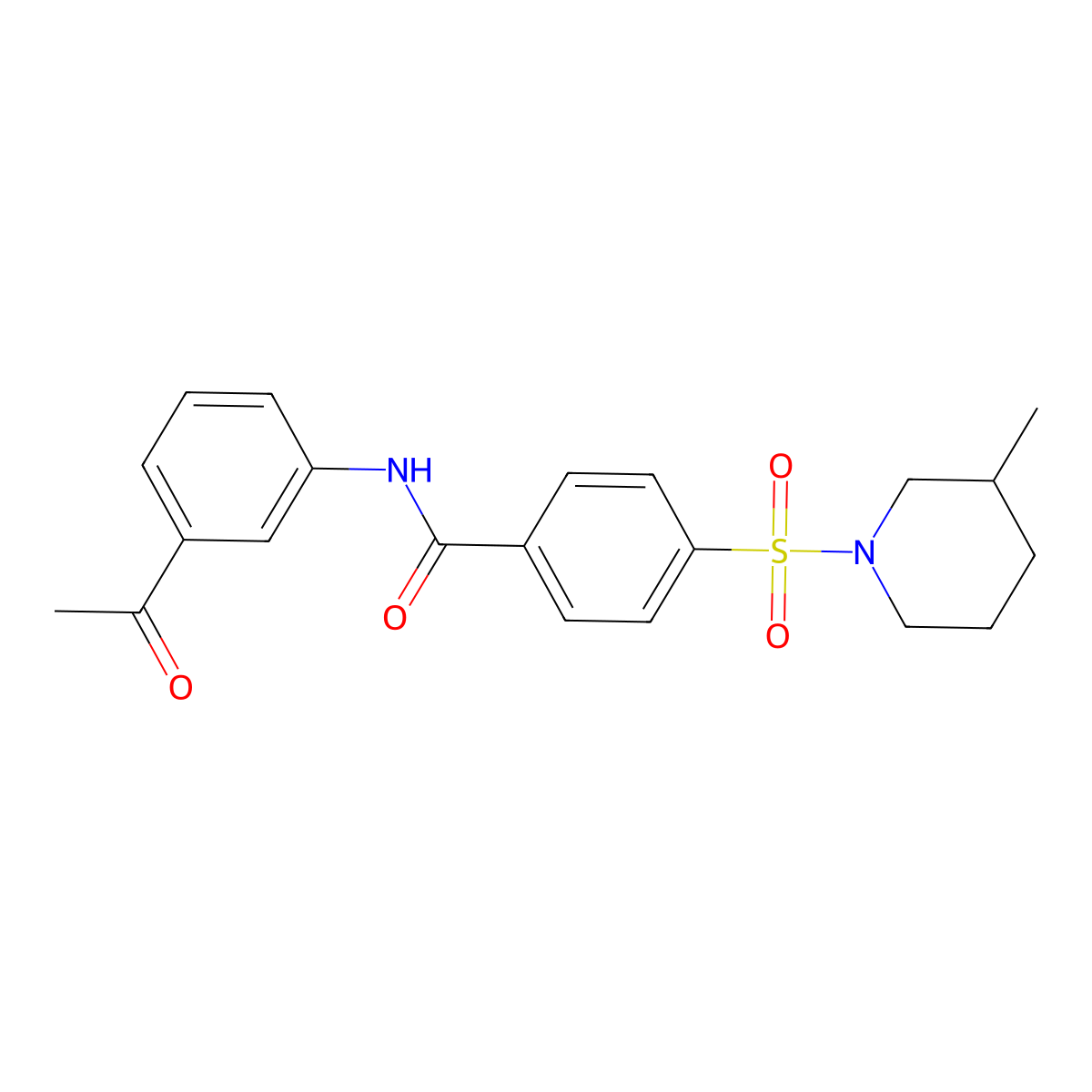 N-(3-acetylphenyl)-4-((3-methylpiperidin-1-yl)sulfonyl)benzamide molecular structure, CAS 683763-38-4