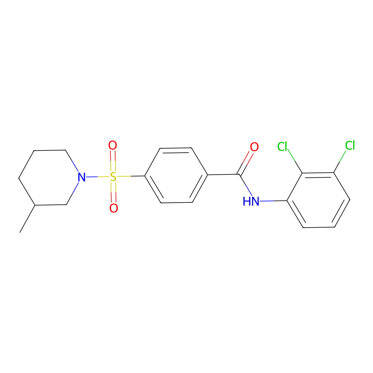 N-(2,3-dichlorophenyl)-4-[(3-methylpiperidin-1-yl)sulfonyl]benzamide molecular structure, CAS 683763-94-2