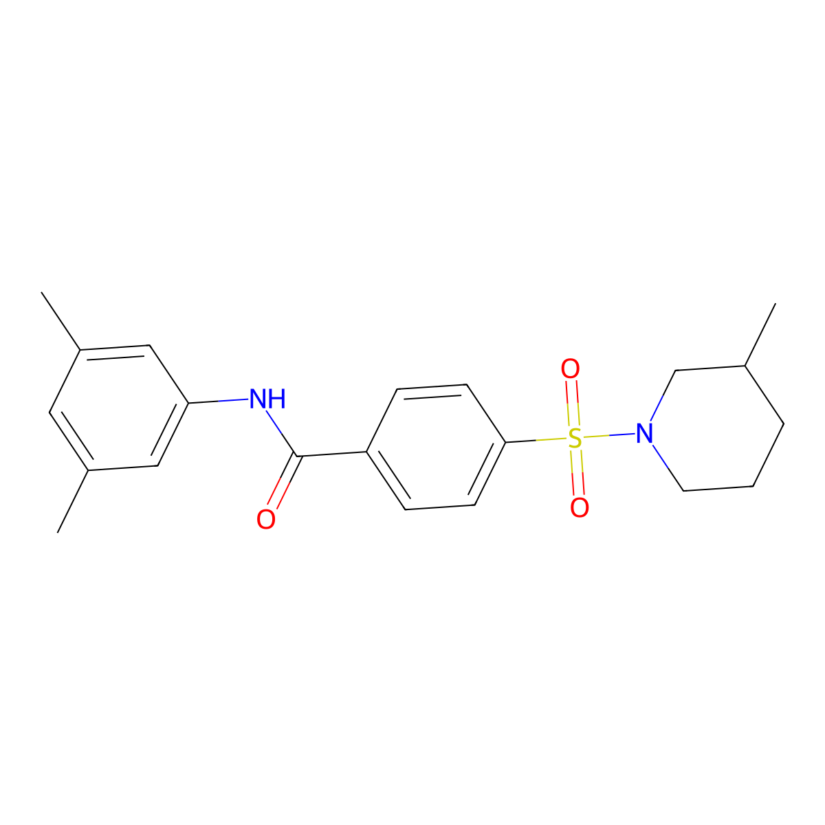 N-(3,5-dimethylphenyl)-4-((3-methylpiperidin-1-yl)sulfonyl)benzamide molecular structure, CAS 683764-02-5