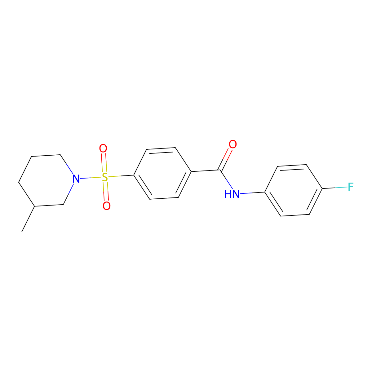 N-(4-fluorophenyl)-4-[(3-methylpiperidin-1-yl)sulfonyl]benzamide molecular structure, CAS 683764-95-6