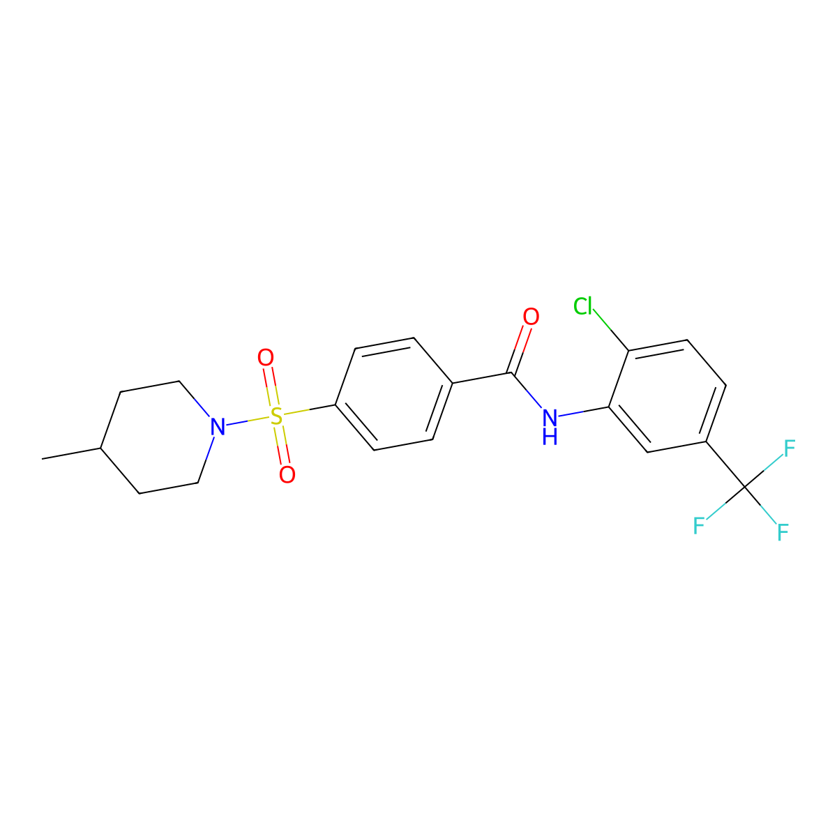N-[2-chloro-5-(trifluoromethyl)phenyl]-4-[(4-methylpiperidin-1-yl)sulfonyl]benzamide molecular structure, CAS 683765-14-2