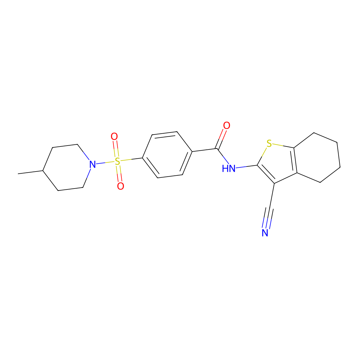 N-(3-cyano-4,5,6,7-tetrahydro-1-benzothiophen-2-yl)-4-[(4-methylpiperidin-1-yl)sulfonyl]benzamide molecular structure, CAS 683765-36-8
