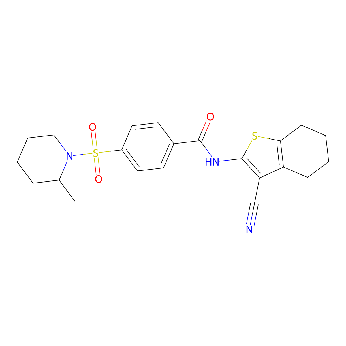 N-(3-cyano-4,5,6,7-tetrahydrobenzo[b]thiophen-2-yl)-4-((2-methylpiperidin-1-yl)sulfonyl)benzamide molecular structure, CAS 683765-38-0