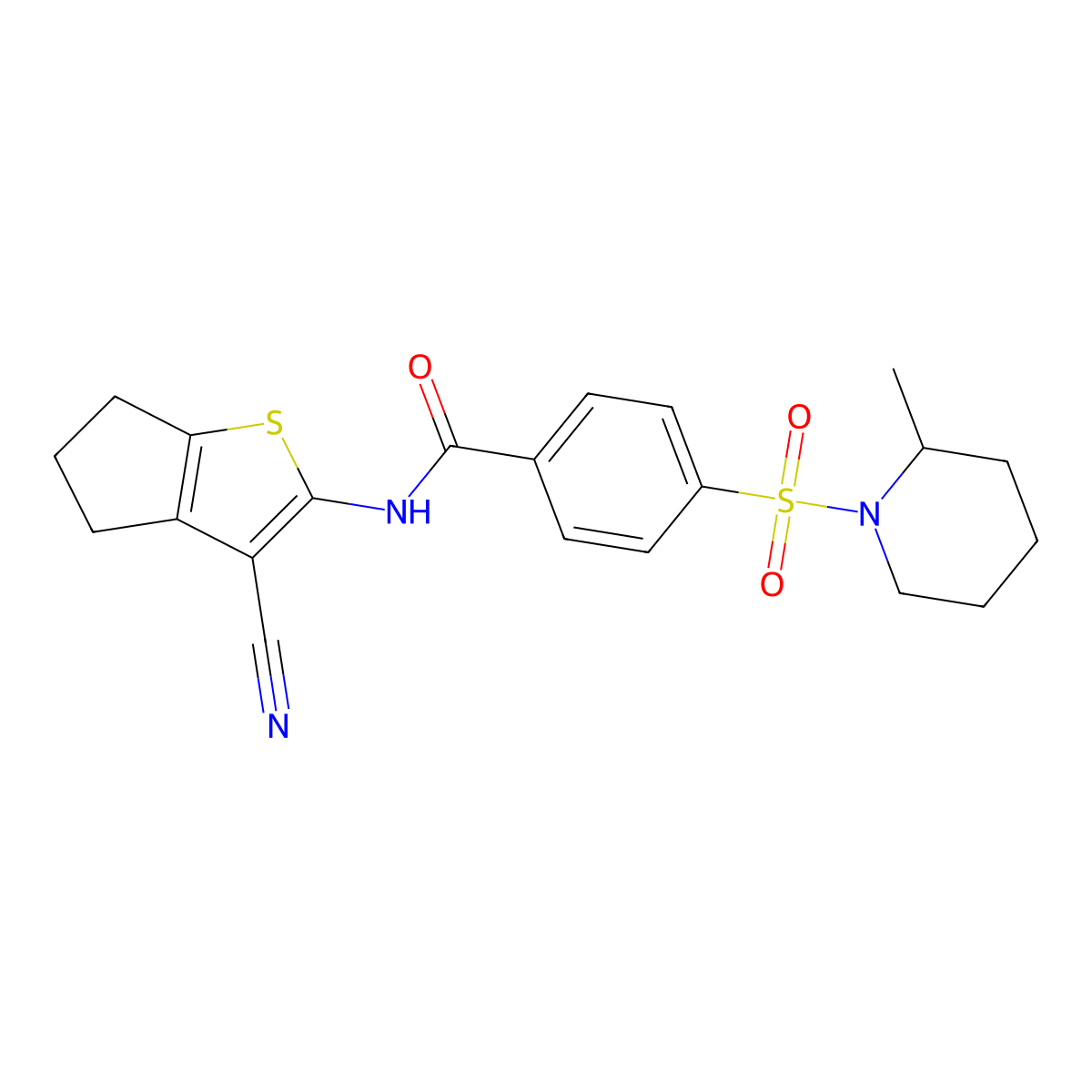 N-(3-cyano-5,6-dihydro-4H-cyclopenta[b]thiophen-2-yl)-4-((2-methylpiperidin-1-yl)sulfonyl)benzamide molecular structure, CAS 683765-61-9