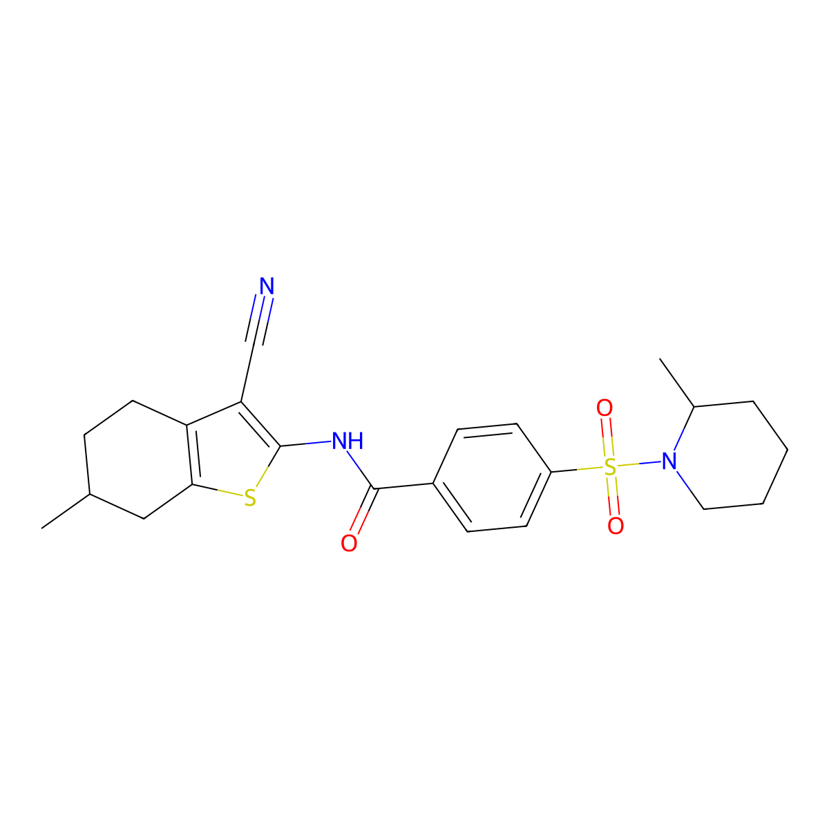 N-(3-cyano-6-methyl-4,5,6,7-tetrahydrobenzo[b]thiophen-2-yl)-4-((2-methylpiperidin-1-yl)sulfonyl)benzamide molecular structure, CAS 683765-69-7