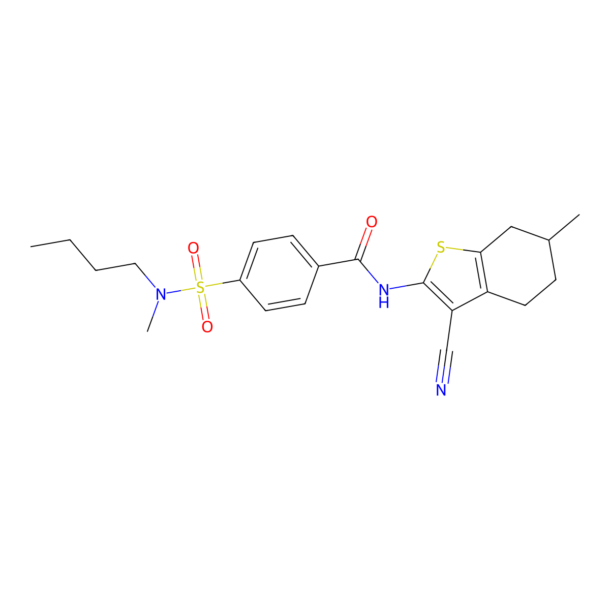 4-[butyl(methyl)sulfamoyl]-N-(3-cyano-6-methyl-4,5,6,7-tetrahydro-1-benzothiophen-2-yl)benzamide molecular structure, CAS 683765-72-2