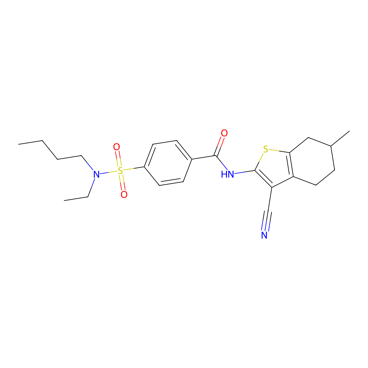 4-[butyl(ethyl)sulfamoyl]-N-(3-cyano-6-methyl-4,5,6,7-tetrahydro-1-benzothiophen-2-yl)benzamide molecular structure, CAS 683765-73-3