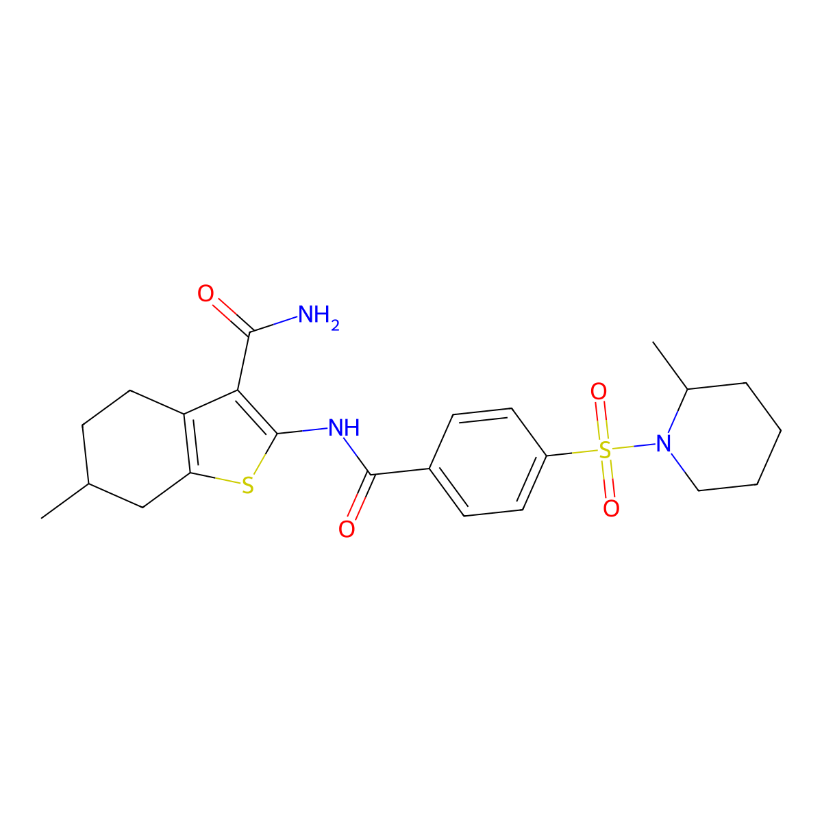 6-Methyl-2-(4-((2-methylpiperidin-1-yl)sulfonyl)benzamido)-4,5,6,7-tetrahydrobenzo[b]thiophene-3-carboxamide molecular structure, CAS 683765-77-7