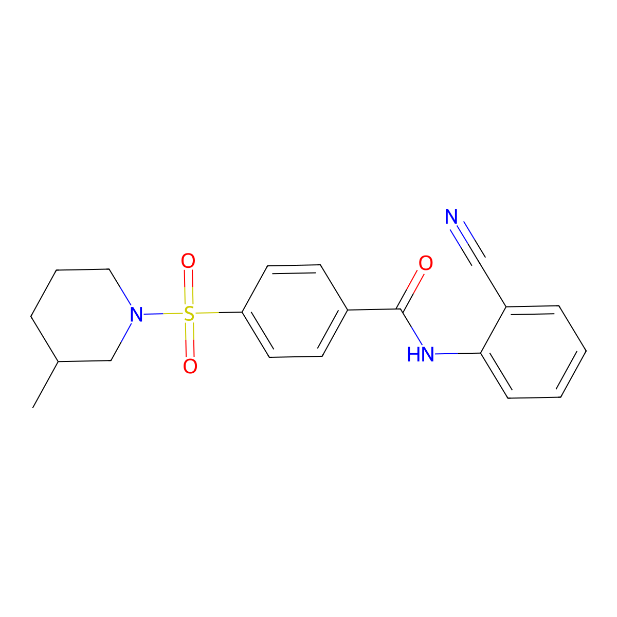N-(2-cyanophenyl)-4-((3-methylpiperidin-1-yl)sulfonyl)benzamide molecular structure, CAS 683766-00-9