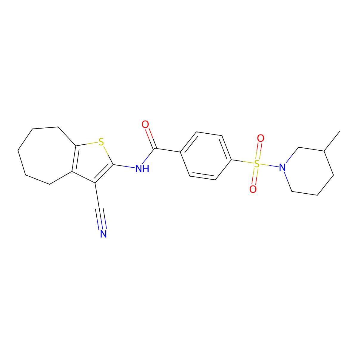 N-{3-cyano-4H,5H,6H,7H,8H-cyclohepta[b]thiophen-2-yl}-4-[(3-methylpiperidin-1-yl)sulfonyl]benzamide molecular structure, CAS 683766-39-4