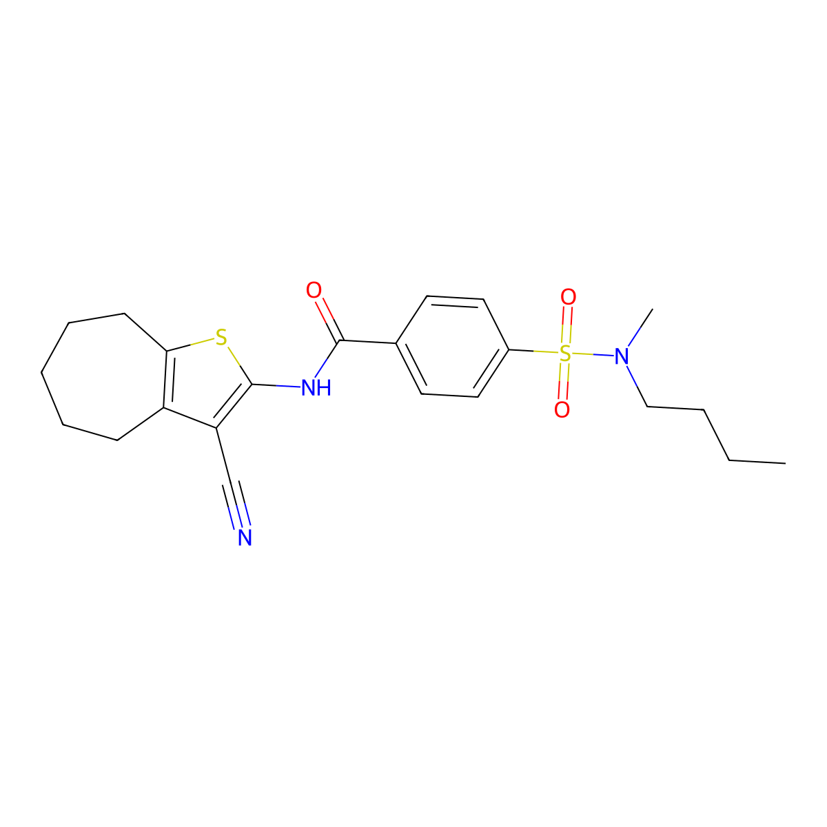 4-(N-butyl-N-methylsulfamoyl)-N-(3-cyano-5,6,7,8-tetrahydro-4H-cyclohepta[b]thiophen-2-yl)benzamide molecular structure, CAS 683766-45-2