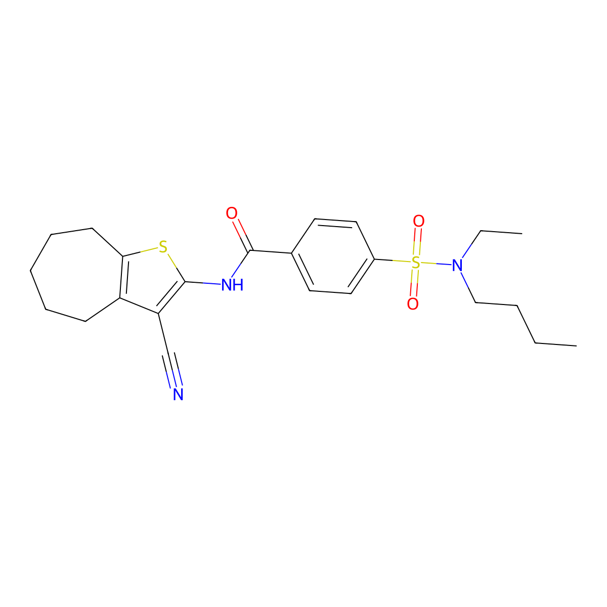 4-(N-butyl-N-ethylsulfamoyl)-N-(3-cyano-5,6,7,8-tetrahydro-4H-cyclohepta[b]thiophen-2-yl)benzamide molecular structure, CAS 683766-46-3