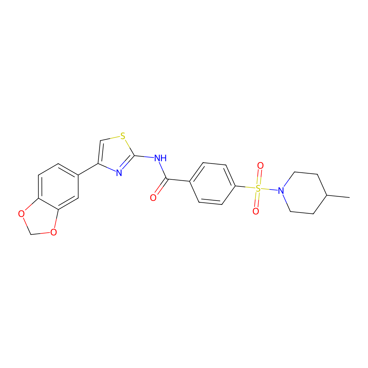 N-(4-(benzo[d][1,3]dioxol-5-yl)thiazol-2-yl)-4-((4-methylpiperidin-1-yl)sulfonyl)benzamide molecular structure, CAS 683766-63-4