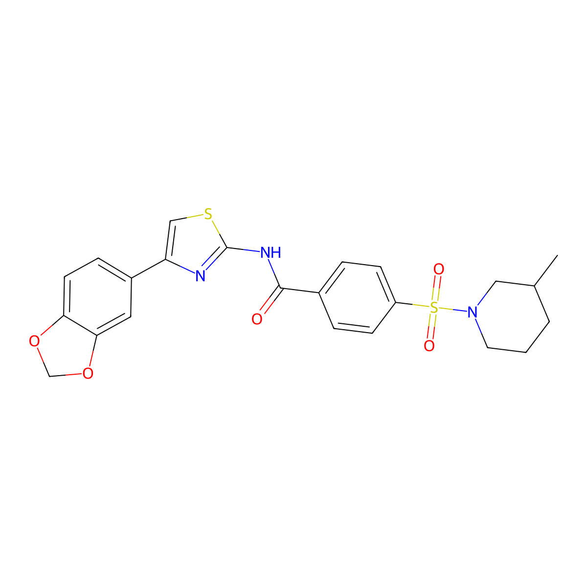 N-(4-(benzo[d][1,3]dioxol-5-yl)thiazol-2-yl)-4-((3-methylpiperidin-1-yl)sulfonyl)benzamide molecular structure, CAS 683766-65-6