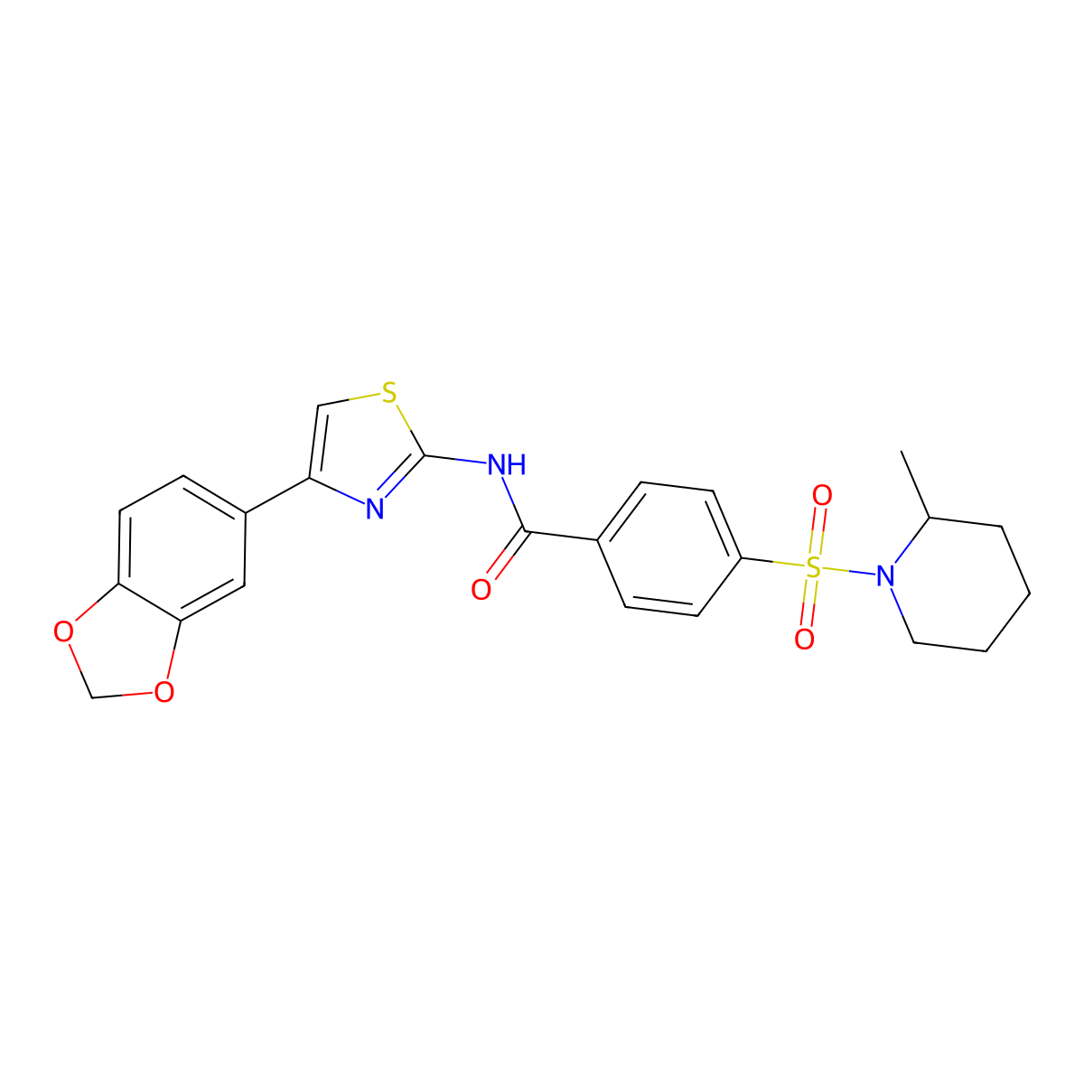 N-(4-(benzo[d][1,3]dioxol-5-yl)thiazol-2-yl)-4-((2-methylpiperidin-1-yl)sulfonyl)benzamide molecular structure, CAS 683766-67-8
