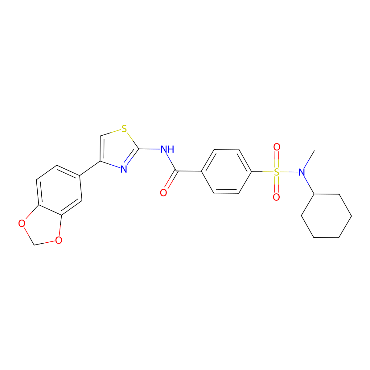 N-(4-(benzo[d][1,3]dioxol-5-yl)thiazol-2-yl)-4-(N-cyclohexyl-N-methylsulfamoyl)benzamide molecular structure, CAS 683766-77-0