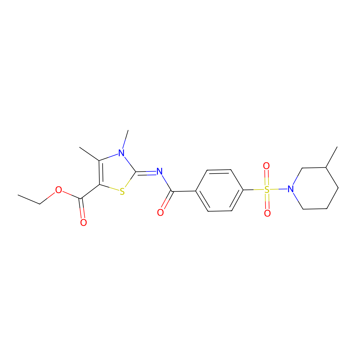 Ethyl 3,4-dimethyl-2-[4-(3-methylpiperidin-1-yl)sulfonylbenzoyl]imino-1,3-thiazole-5-carboxylate molecular structure, CAS 683767-23-9
