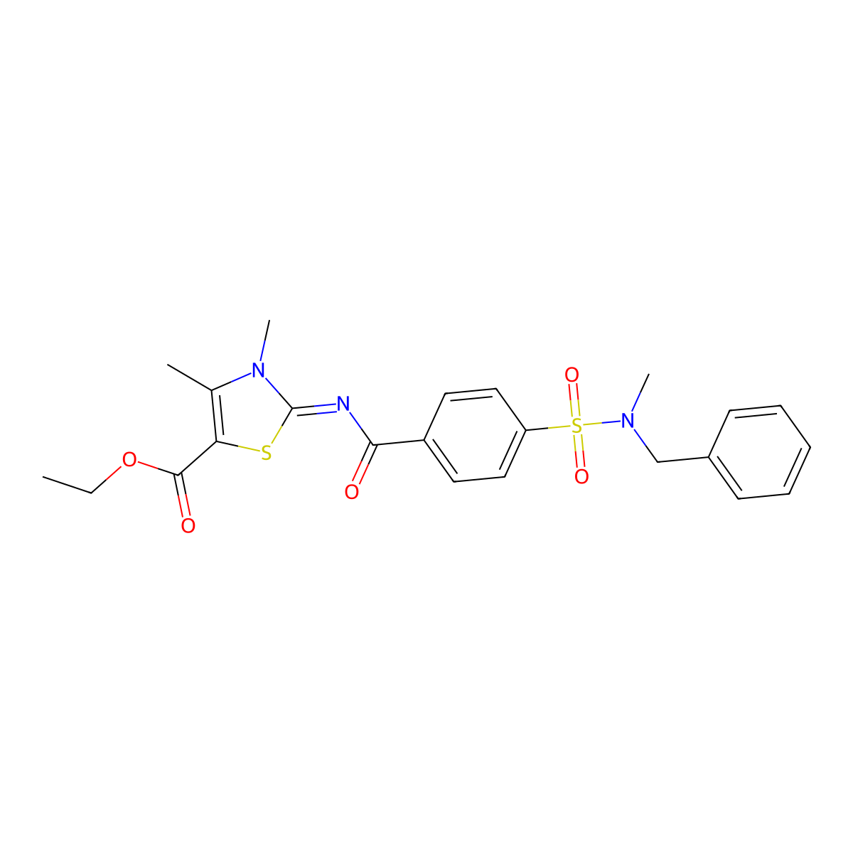 (Z)-ethyl 2-((4-(N-benzyl-N-methylsulfamoyl)benzoyl)imino)-3,4-dimethyl-2,3-dihydrothiazole-5-carboxylate molecular structure, CAS 683767-25-1
