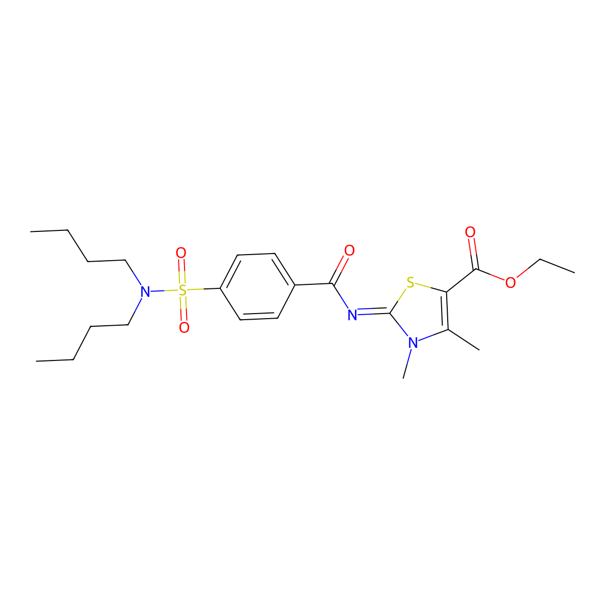 Ethyl 2-[4-(dibutylsulfamoyl)benzoyl]imino-3,4-dimethyl-1,3-thiazole-5-carboxylate molecular structure, CAS 683767-26-2