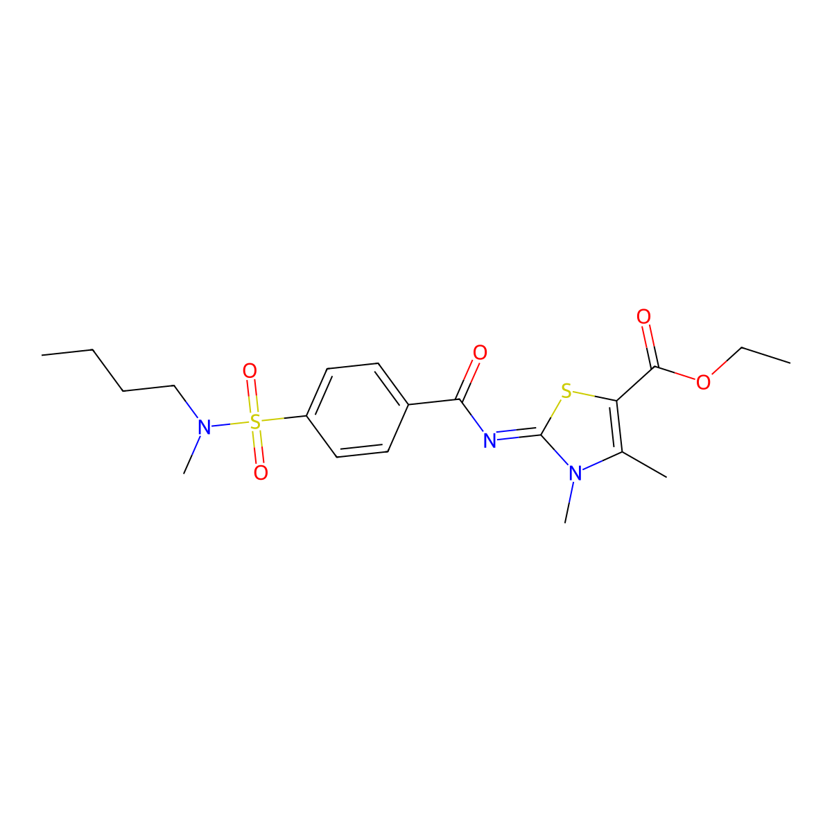 (Z)-ethyl 2-((4-(N-butyl-N-methylsulfamoyl)benzoyl)imino)-3,4-dimethyl-2,3-dihydrothiazole-5-carboxylate molecular structure, CAS 683767-27-3