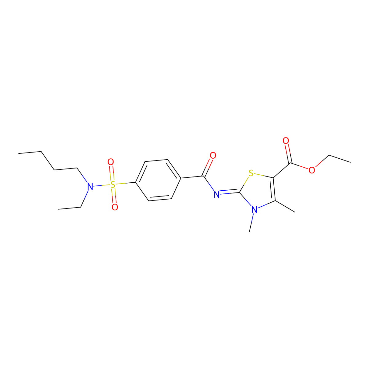 Ethyl 2-[4-[butyl(ethyl)sulfamoyl]benzoyl]imino-3,4-dimethyl-1,3-thiazole-5-carboxylate molecular structure, CAS 683767-28-4