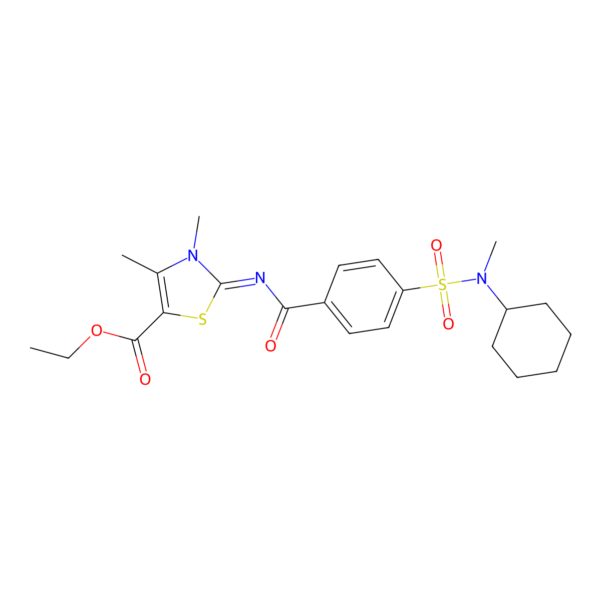 (Z)-ethyl 2-((4-(N-cyclohexyl-N-methylsulfamoyl)benzoyl)imino)-3,4-dimethyl-2,3-dihydrothiazole-5-carboxylate molecular structure, CAS 683767-29-5