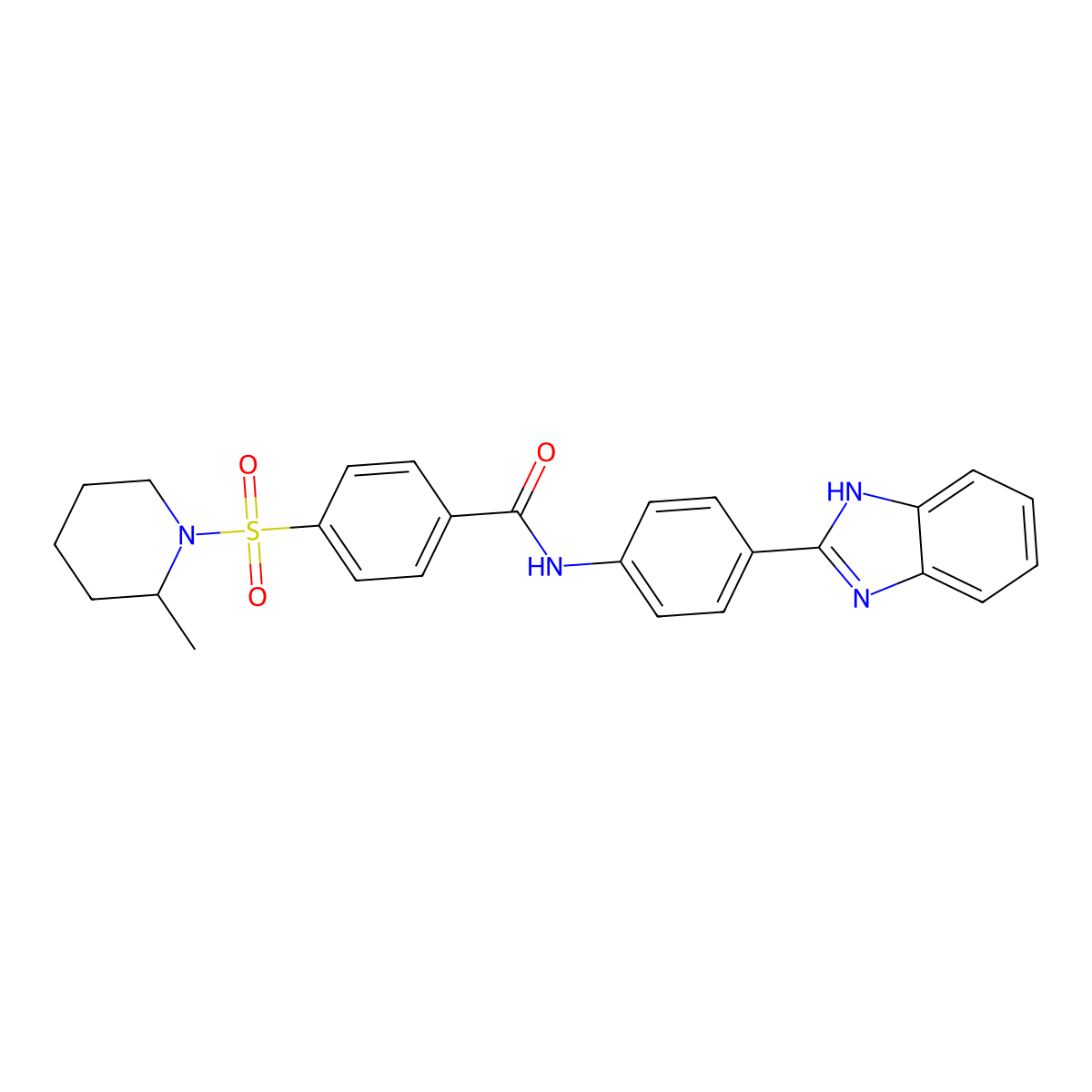 N-(4-(1H-benzo[d]imidazol-2-yl)phenyl)-4-((2-methylpiperidin-1-yl)sulfonyl)benzamide molecular structure, CAS 683767-40-0