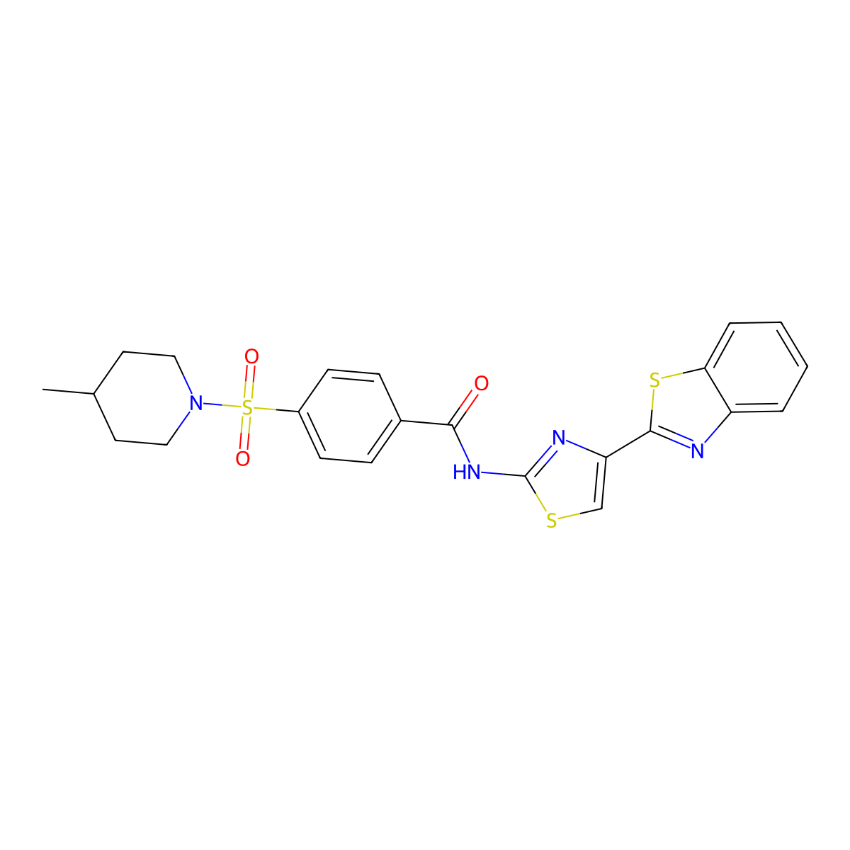 N-[4-(1,3-benzothiazol-2-yl)-1,3-thiazol-2-yl]-4-[(4-methylpiperidin-1-yl)sulfonyl]benzamide molecular structure, CAS 683767-68-2