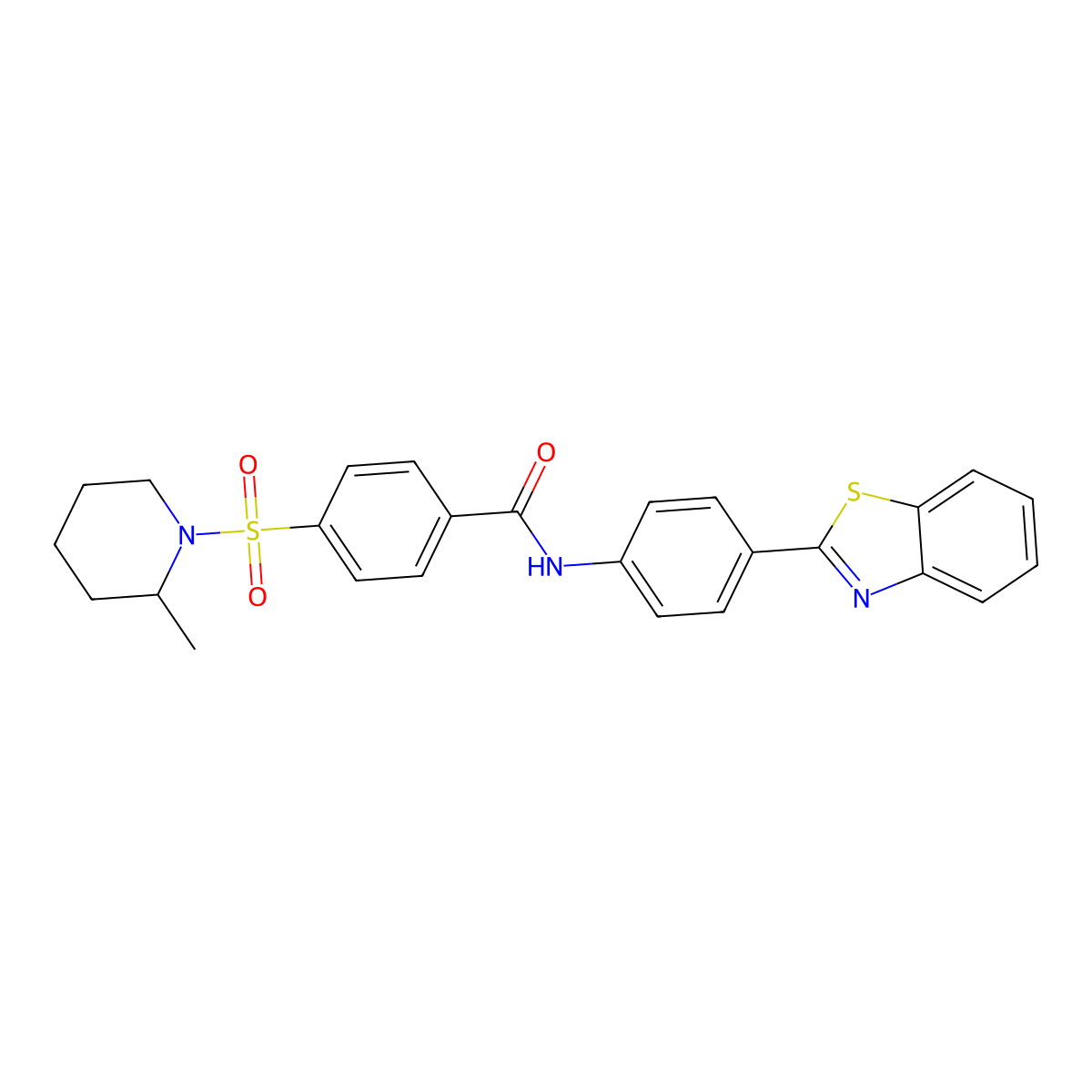 N-[4-(1,3-benzothiazol-2-yl)phenyl]-4-[(2-methylpiperidin-1-yl)sulfonyl]benzamide molecular structure, CAS 683767-94-4