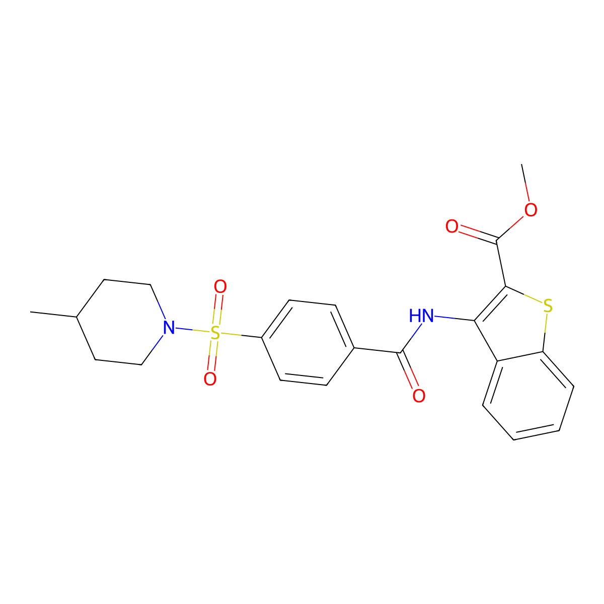 Methyl 3-(4-((4-methylpiperidin-1-yl)sulfonyl)benzamido)benzo[b]thiophene-2-carboxylate molecular structure, CAS 683768-08-3