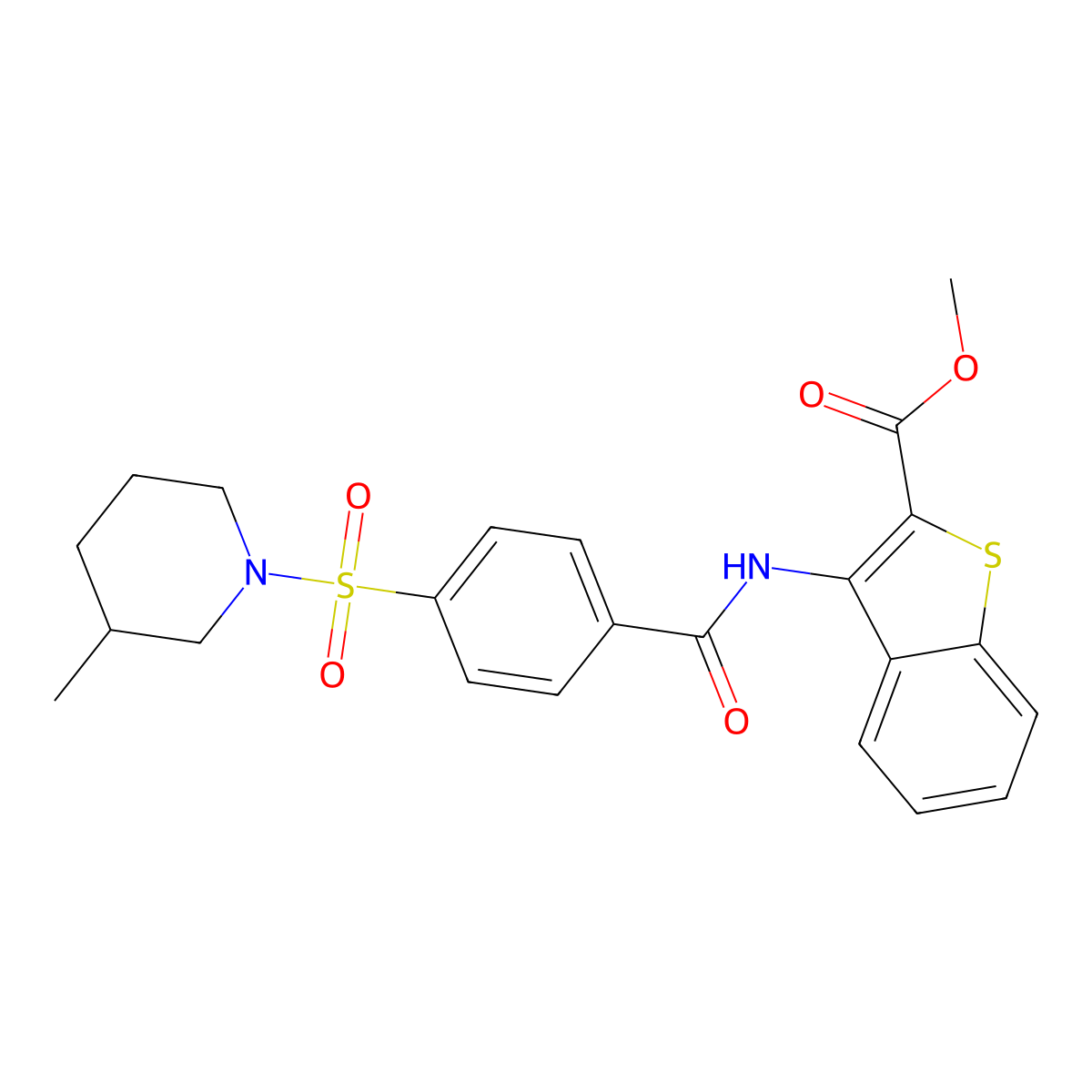 Methyl 3-(4-((3-methylpiperidin-1-yl)sulfonyl)benzamido)benzo[b]thiophene-2-carboxylate molecular structure, CAS 683768-09-4