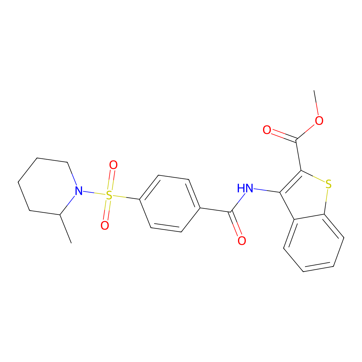 Methyl 3-(4-((2-methylpiperidin-1-yl)sulfonyl)benzamido)benzo[b]thiophene-2-carboxylate molecular structure, CAS 683768-10-7