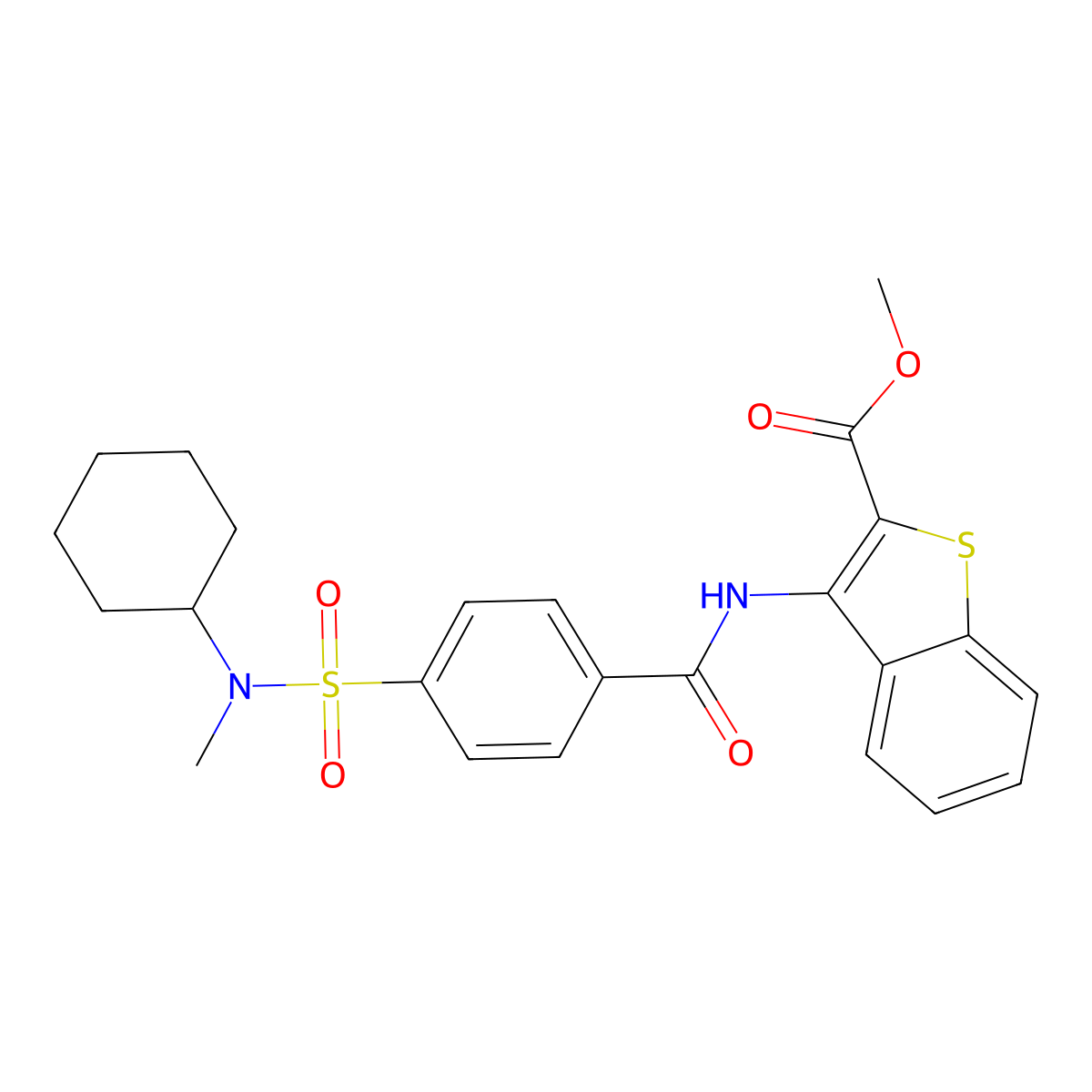 methyl 3-(4-(N-cyclohexyl-N-methylsulfamoyl)benzamido)benzo[b]thiophene-2-carboxylate molecular structure, CAS 683770-00-5
