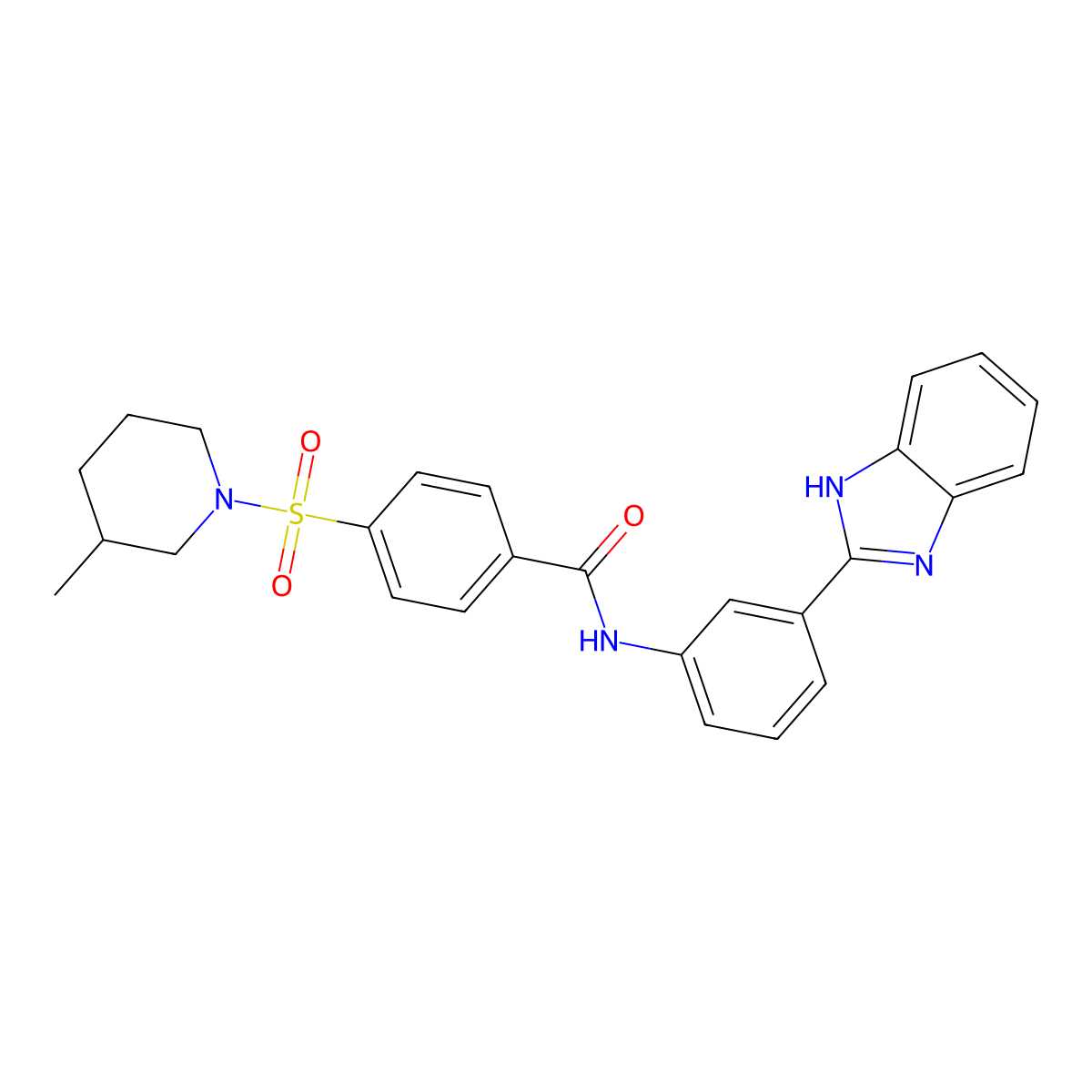 N-[3-(1H-benzimidazol-2-yl)phenyl]-4-(3-methylpiperidin-1-yl)sulfonylbenzamide molecular structure, CAS 683770-02-7