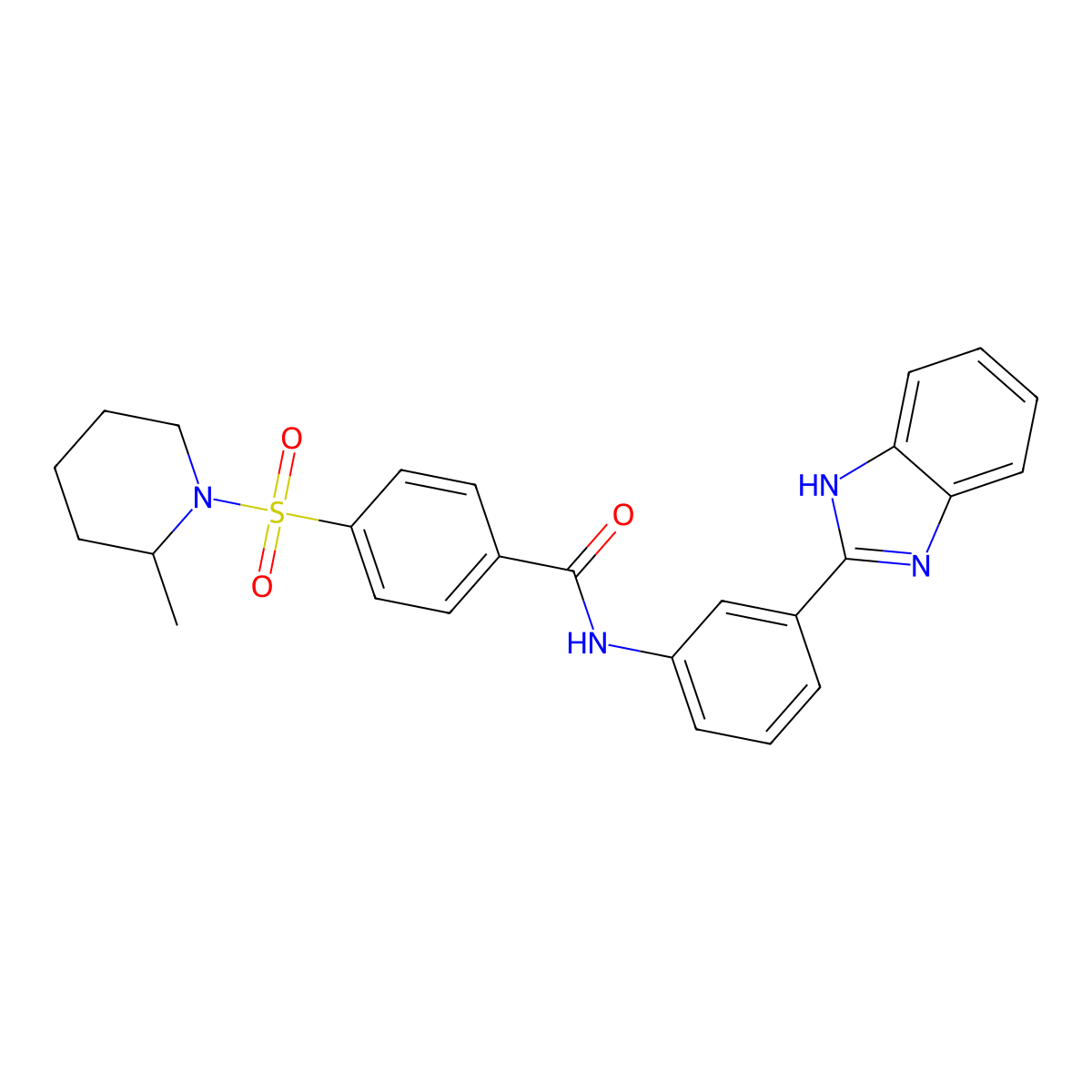 N-[3-(1H-benzimidazol-2-yl)phenyl]-4-(2-methylpiperidin-1-yl)sulfonylbenzamide molecular structure, CAS 683770-03-8