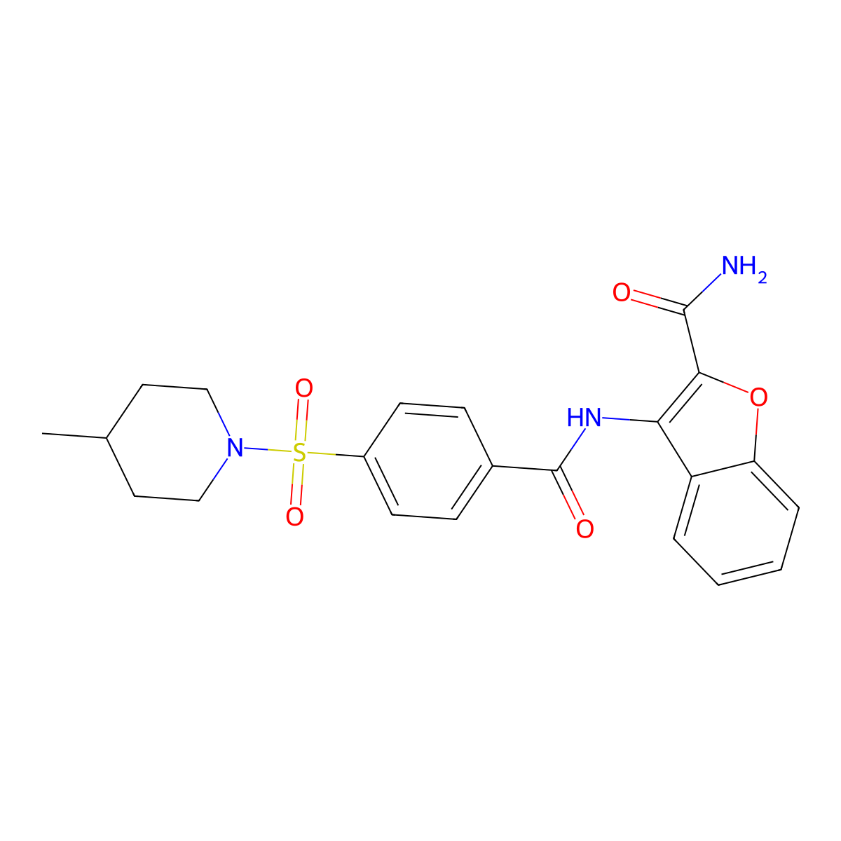 3-(4-((4-Methylpiperidin-1-yl)sulfonyl)benzamido)benzofuran-2-carboxamide molecular structure, CAS 683770-26-5