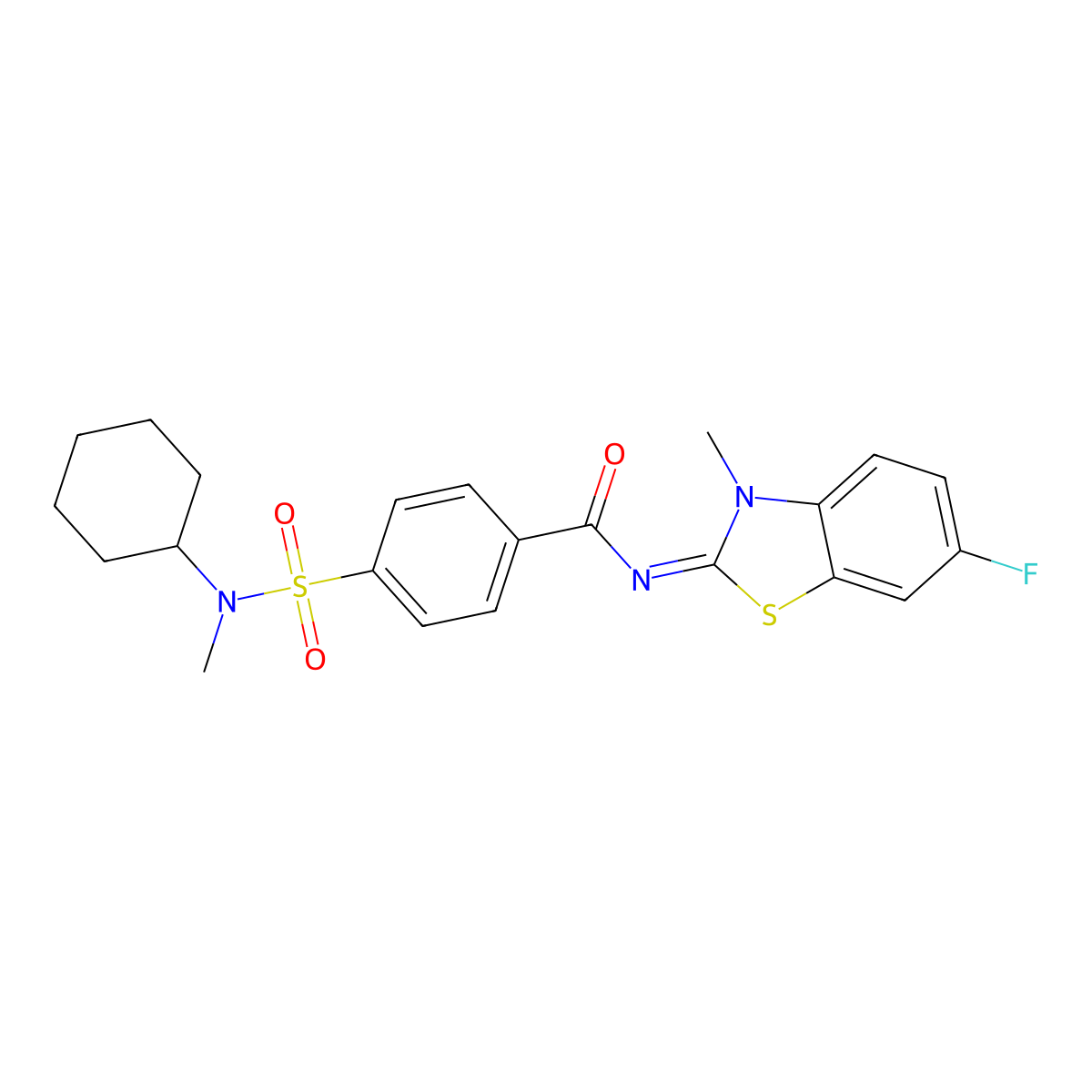 4-[cyclohexyl(methyl)sulfamoyl]-N-(6-fluoro-3-methyl-1,3-benzothiazol-2-ylidene)benzamide molecular structure, CAS 683770-41-4