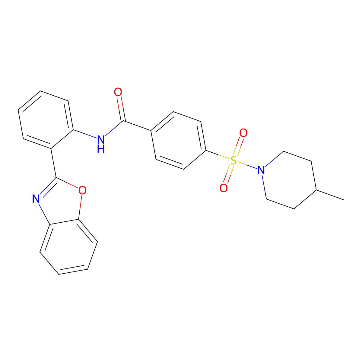 N-[2-(1,3-benzoxazol-2-yl)phenyl]-4-[(4-methylpiperidin-1-yl)sulfonyl]benzamide molecular structure, CAS 683770-43-6