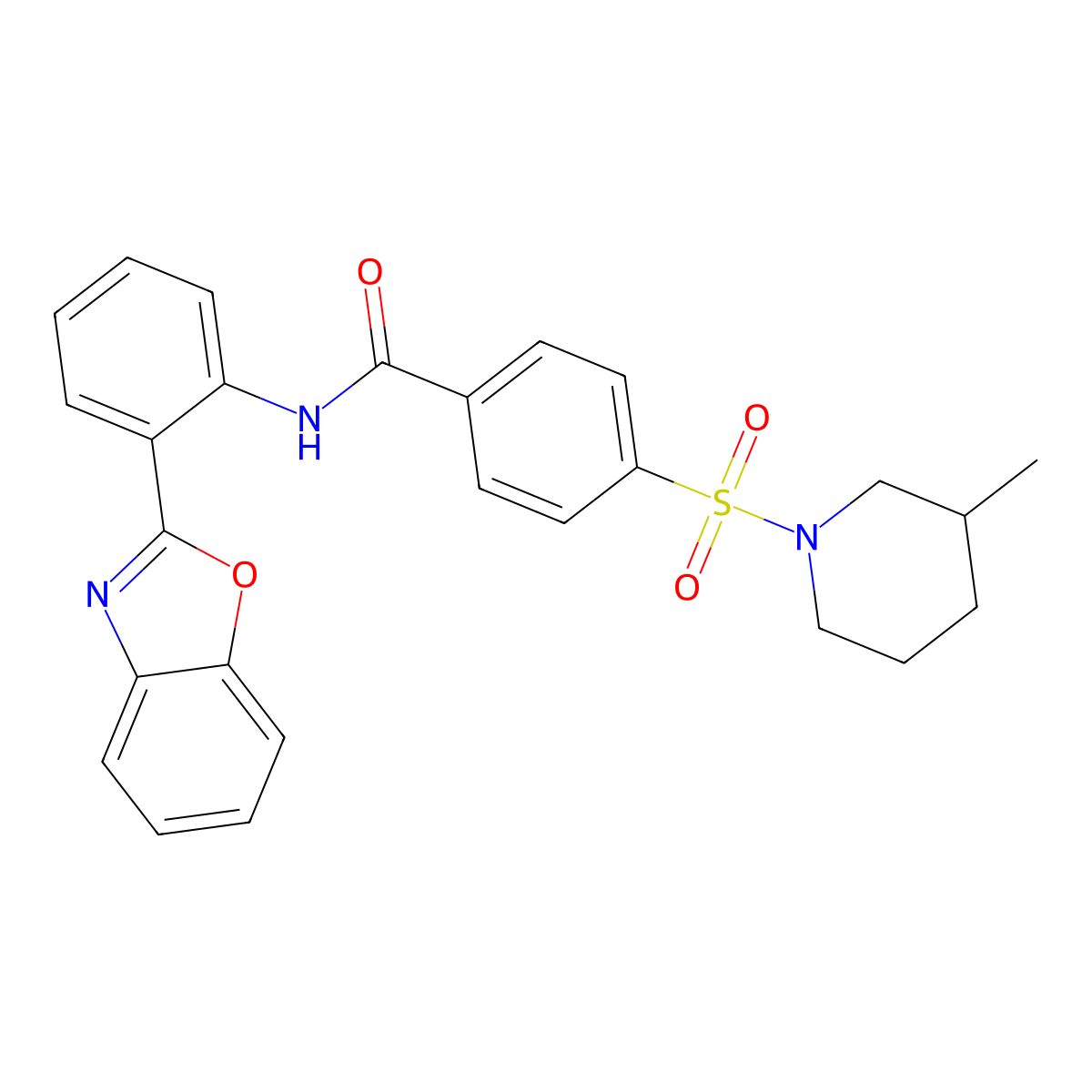 N-(2-(benzo[d]oxazol-2-yl)phenyl)-4-((3-methylpiperidin-1-yl)sulfonyl)benzamide molecular structure, CAS 683770-44-7