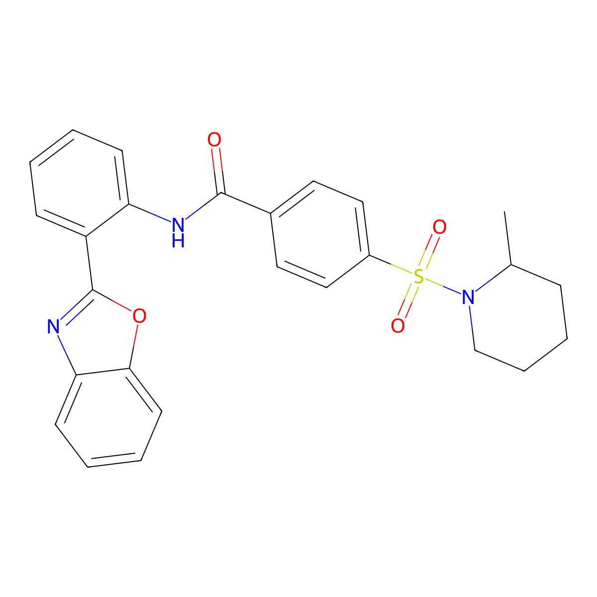 N-(2-(benzo[d]oxazol-2-yl)phenyl)-4-((2-methylpiperidin-1-yl)sulfonyl)benzamide molecular structure, CAS 683770-45-8