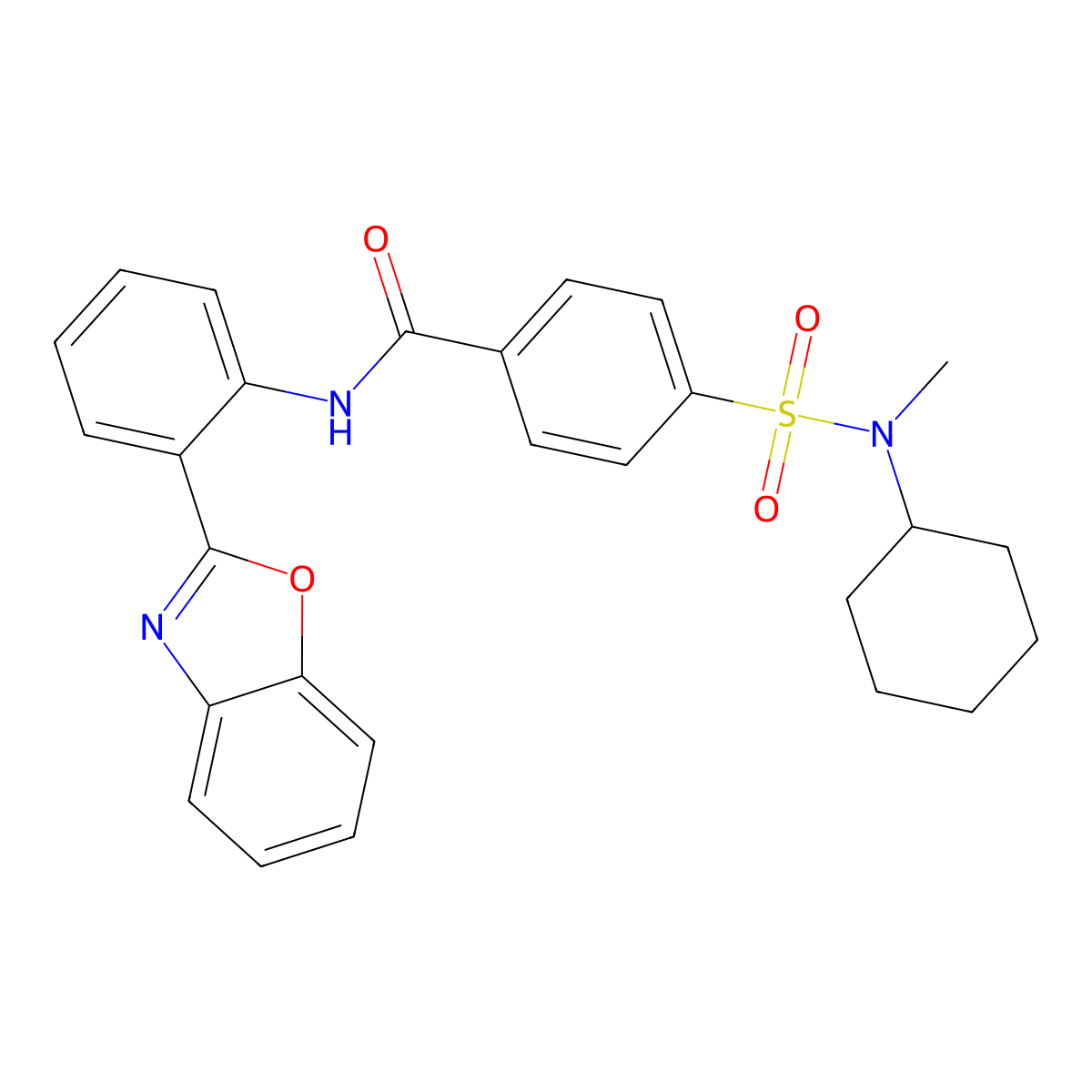 N-[2-(1,3-benzoxazol-2-yl)phenyl]-4-[cyclohexyl(methyl)sulfamoyl]benzamide molecular structure, CAS 683770-50-5